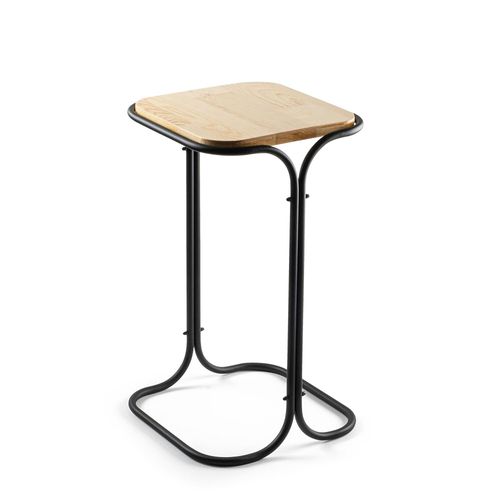 Table D'appoint Noire - Plateau En Bois Clair Carré Jena