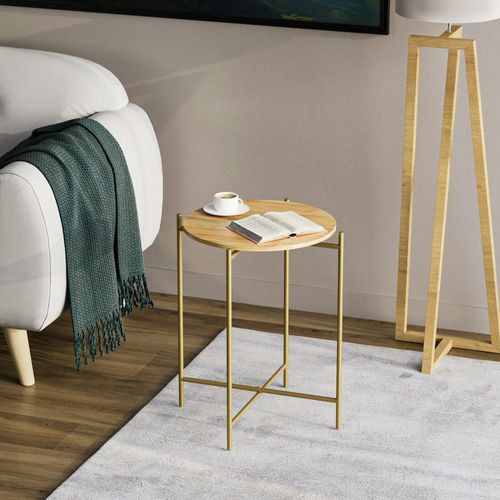 Petite Table En Bois Ronde - Structure Métal Doré Jena