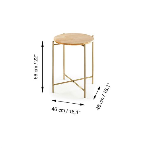 Petite Table En Bois Ronde - Structure Métal Doré Jena