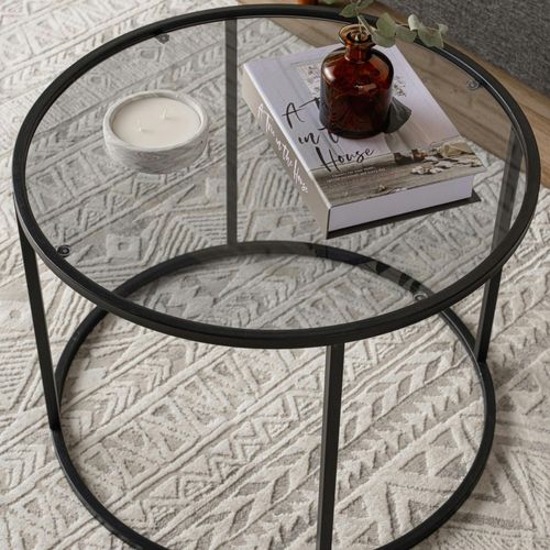 Table Basse Ronde Verre Fumé ⌀60 Cm - Structure Noire Tulum