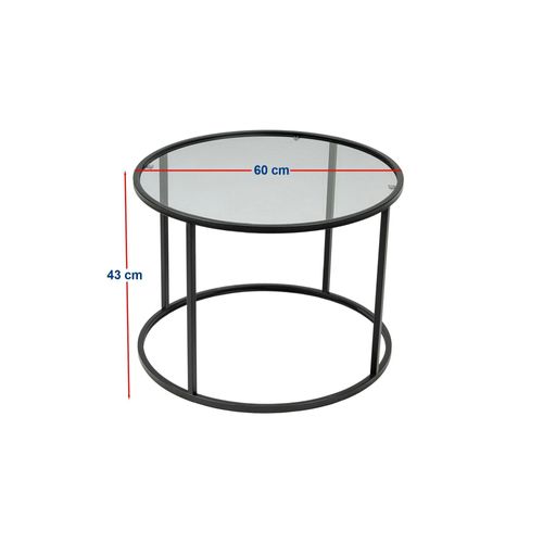 Table Basse Ronde Verre Fumé ⌀60 Cm - Structure Noire Tulum