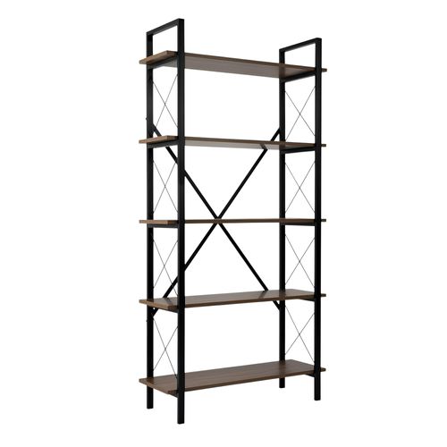 Bibliothèque Étagère Noire, 5 Plateaux Effet Noyer Jena