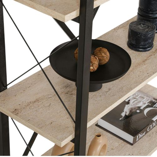 Bibliothèque Étagère Noire, 5 Plateaux Effet Travertin Jena