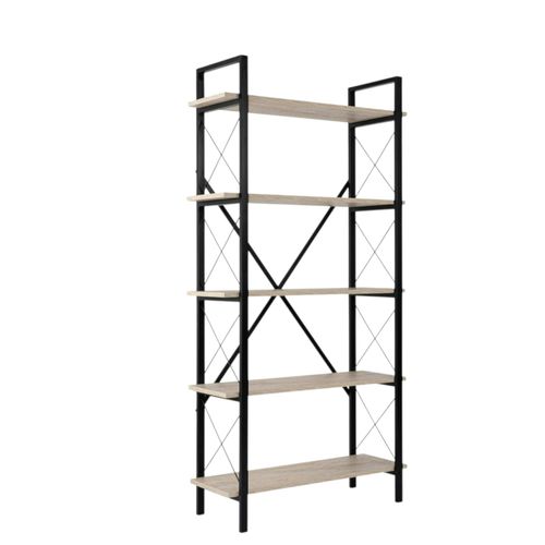 Bibliothèque Étagère Noire, 5 Plateaux Effet Travertin Jena