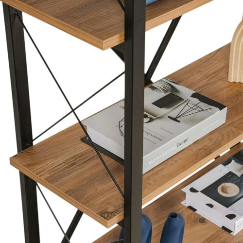 Bibliothèque Étagère Noire, 5 Plateaux Effet Pin Jena