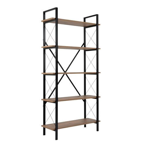 Bibliothèque Étagère Noire, 5 Plateaux Effet Pin Jena