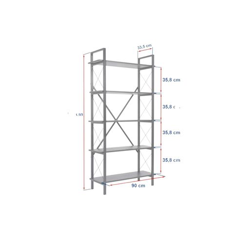 Bibliothèque Étagère Noire, 5 Plateaux Effet Pin Jena