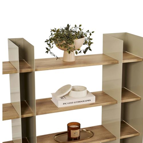Bibliothèque Étagère Moderne 4 Plateaux - Niches Taupes Jena