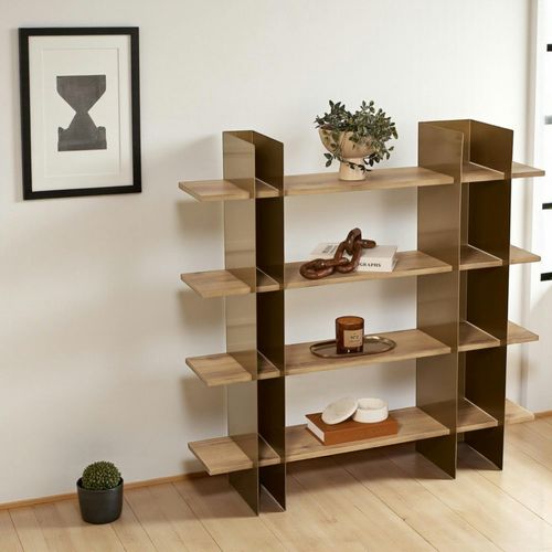 Bibliothèque Étagère Moderne 4 Plateaux - Niches Dorées Jena