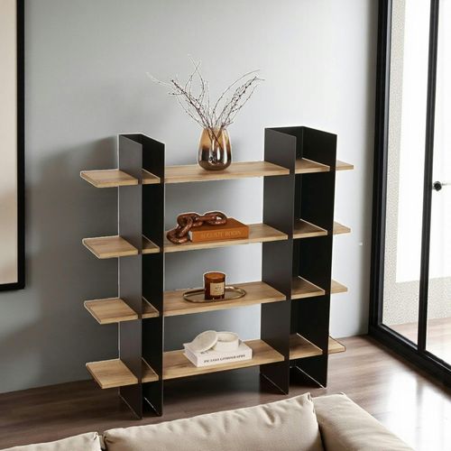 Bibliothèque Étagère Moderne 4 Plateaux - Niches Noires Jena