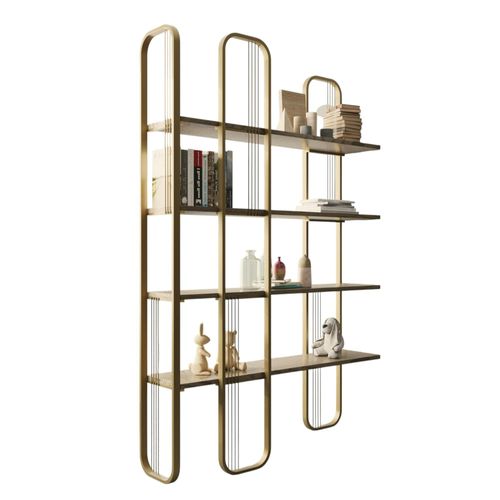 Bibliothèque Étagère Moderne 4 Plateaux - Finition Dorée Jena