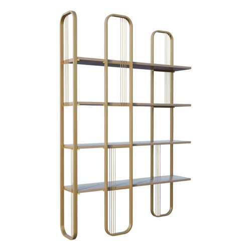 Bibliothèque Étagère Moderne 4 Plateaux - Finition Dorée Jena