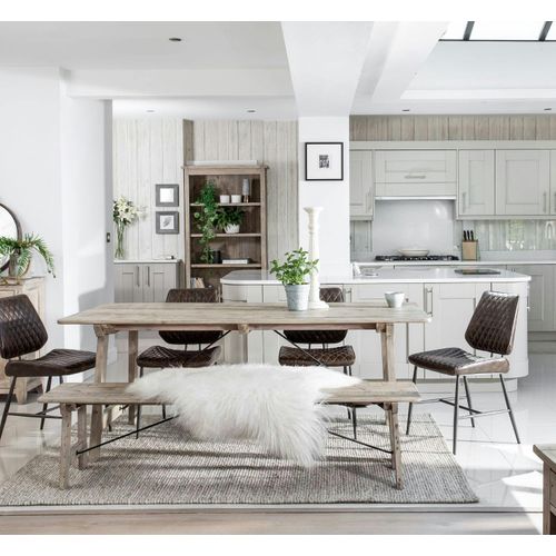 Table à Manger En Bois Recyclé Clair Tréteaux 200 Cm Salerne