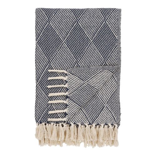 Jeté De Canapé Bleu Marine Motif Losanges - 130x180 Cm Fallon