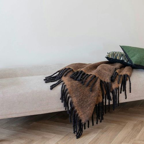 Plaid Canapé Marron - Franges Noires, 130x170 Cm Fallon