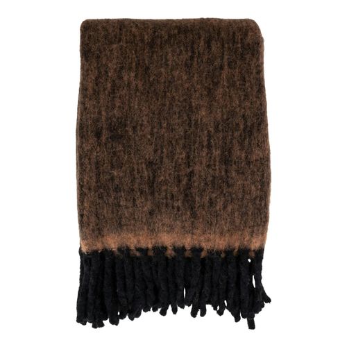 Plaid Canapé Marron - Franges Noires, 130x170 Cm Fallon