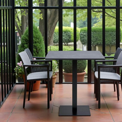 Table Bistrot Mélamine Grise - Pied Métal Noir, 70 Cm Napa