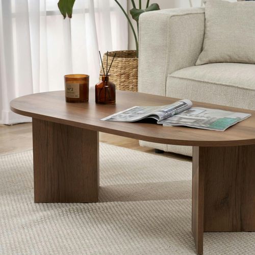 Table Basse Ovale Effet Noyer Foncé - Pieds En V Marfa