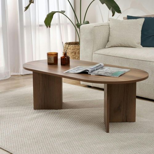 Table Basse Ovale Effet Noyer Foncé - Pieds En V Marfa