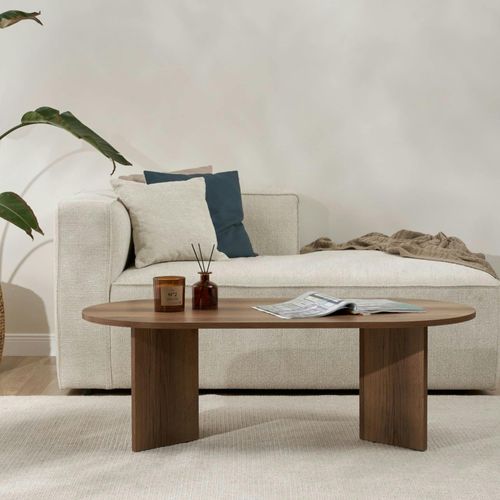 Table Basse Ovale Effet Noyer Foncé - Pieds En V Marfa