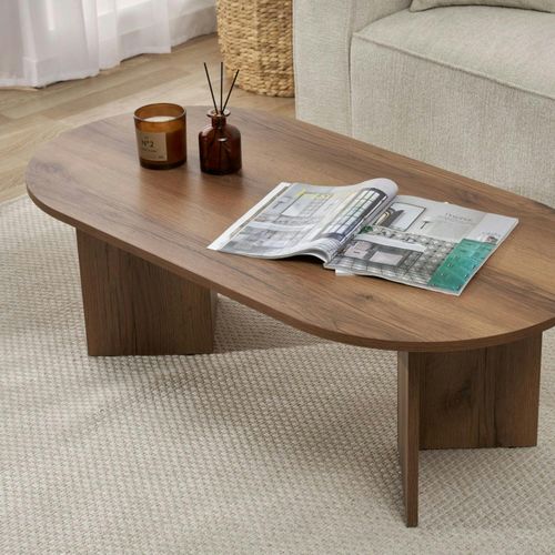 Table Basse Ovale Effet Noyer Foncé - Pieds En V Marfa