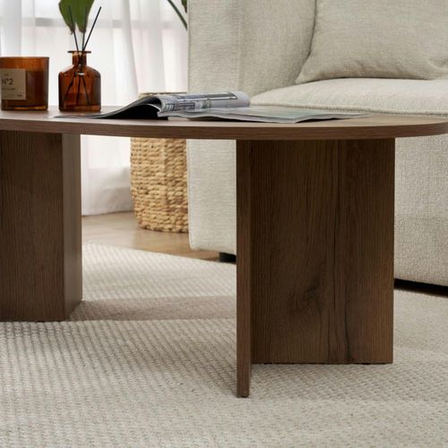 Table Basse Ovale Effet Noyer Foncé - Pieds En V Marfa