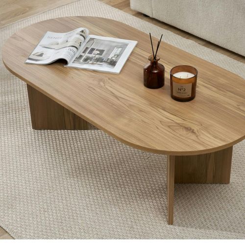 Table Basse Ovale Effet Chêne Huilé - Pieds En V Marfa