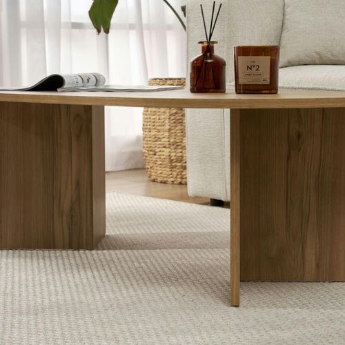 Table Basse Ovale Effet Chêne Huilé - Pieds En V Marfa