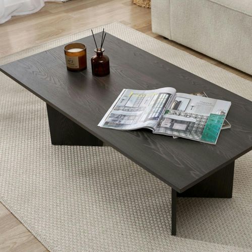 Table Basse Moderne Effet Bois Noir - Pieds En V Marfa