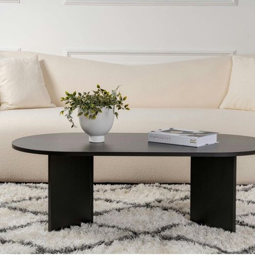 Table Basse Ovale Noire Effet Bois - Pieds En V Marfa
