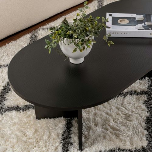 Table Basse Ovale Noire Effet Bois - Pieds En V Marfa