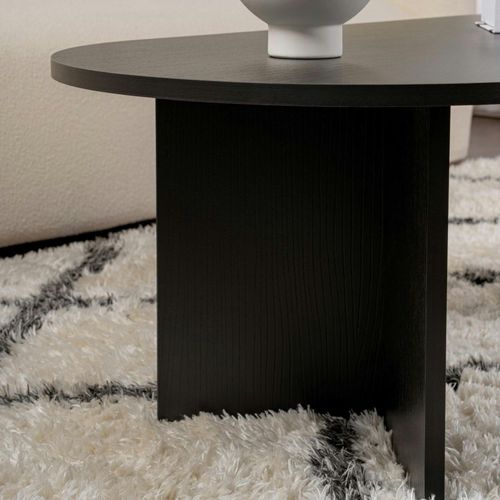 Table Basse Ovale Noire Effet Bois - Pieds En V Marfa