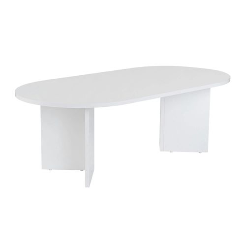 Table Basse Ovale Blanche Effet Laque - Pieds En V Marfa