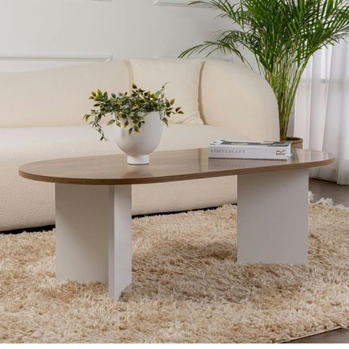 Table Basse Ovale Plateau Effet Noyer - Pieds En V Marfa