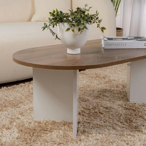 Table Basse Ovale Plateau Effet Noyer - Pieds En V Marfa