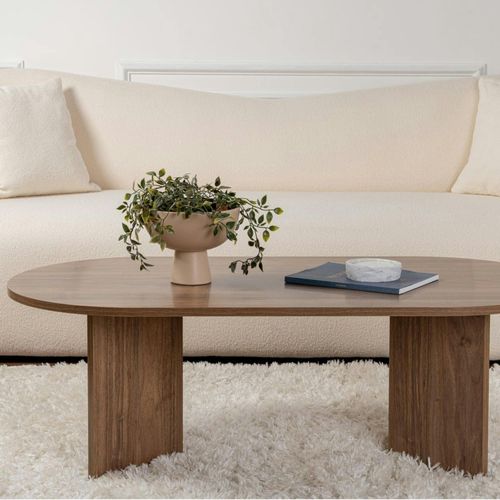 Table Basse Ovale Effet Bois De Noyer - Pieds En V Marfa