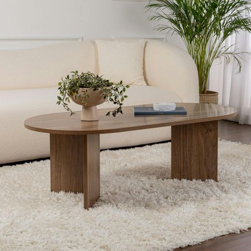 Table Basse Ovale Effet Bois De Noyer - Pieds En V Marfa