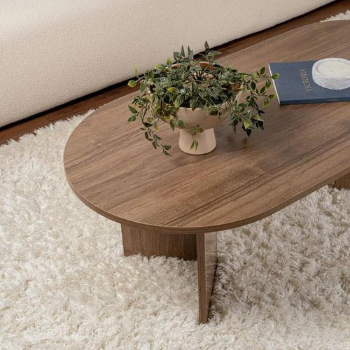 Table Basse Ovale Effet Bois De Noyer - Pieds En V Marfa