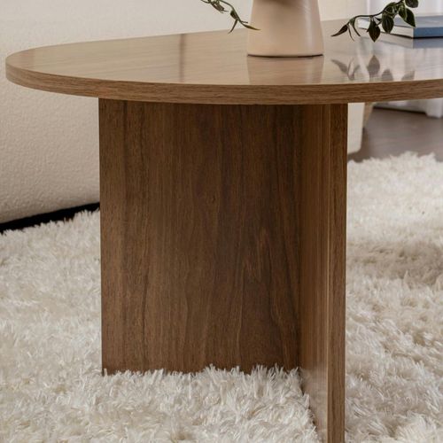 Table Basse Ovale Effet Bois De Noyer - Pieds En V Marfa
