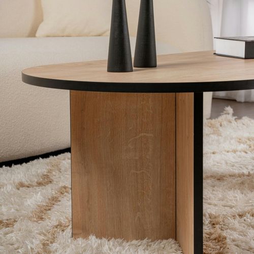 Table Basse Ovale Effet Bois et Fini Noir - Pieds En V Marfa