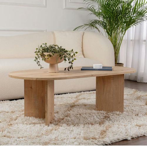 Table Basse Ovale Effet Chêne Clair - Pieds En V Marfa