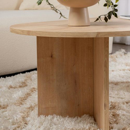 Table Basse Ovale Effet Chêne Clair - Pieds En V Marfa