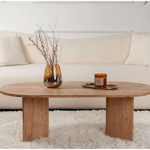 Table Basse Ovale Effet Bois De Pin - Pieds En V Marfa