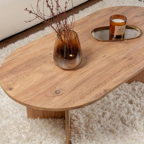 Table Basse Ovale Effet Bois De Pin - Pieds En V Marfa