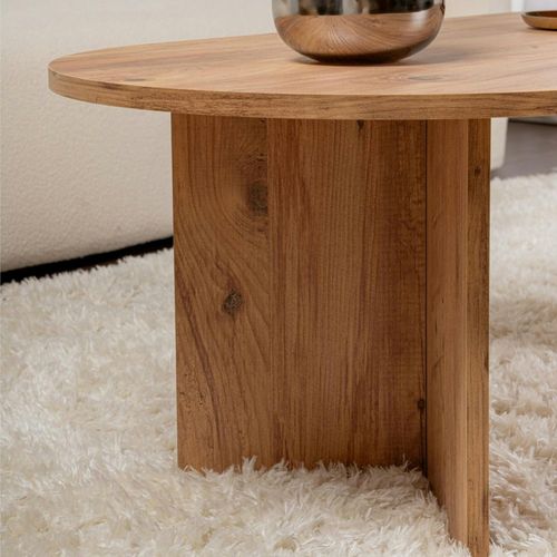 Table Basse Ovale Effet Bois De Pin - Pieds En V Marfa