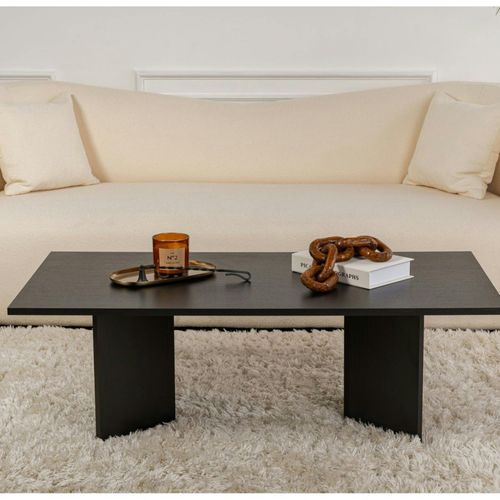 Table Basse Moderne Noire Effet Bois - Pieds En V Marfa