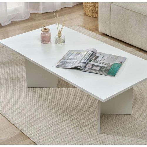 Table Basse Moderne Blanche Effet Laque - Pieds En V Marfa