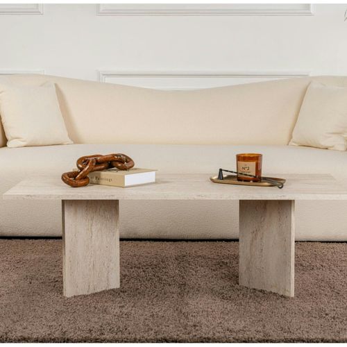 Table Basse Moderne Effet Travertin - Pieds En V Marfa