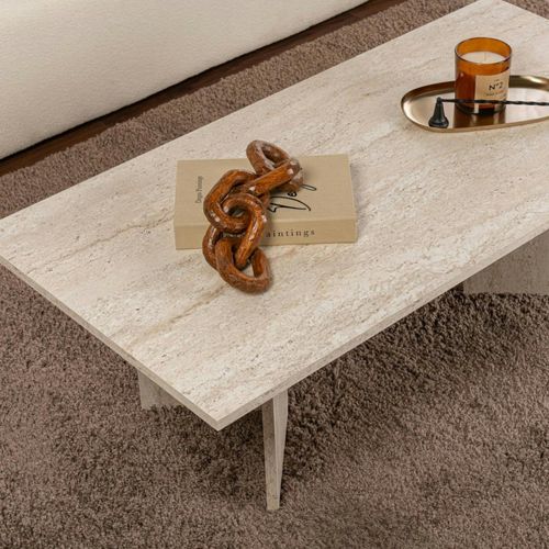 Table Basse Moderne Effet Travertin - Pieds En V Marfa