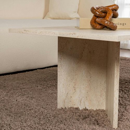 Table Basse Moderne Effet Travertin - Pieds En V Marfa